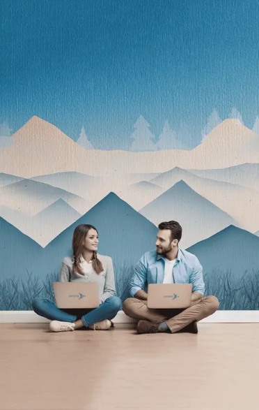 Man en vrouw zittend met Serena CMS laptop